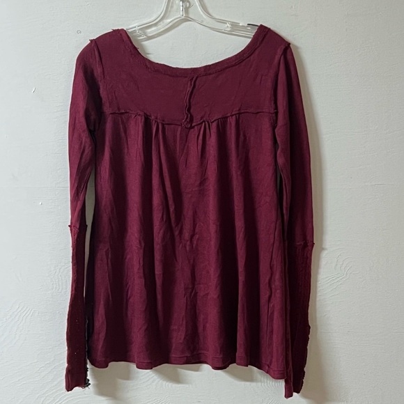 Free People Maroon Burgundy Top Long Sleeve Size Small Embroidered Sleeves - Picture 5 of 6